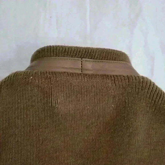 Vintage Leather & Knit Bomber Jacket 80s/90s Mixed Media Zip-Up Brown Retro M - Picture 11 of 13